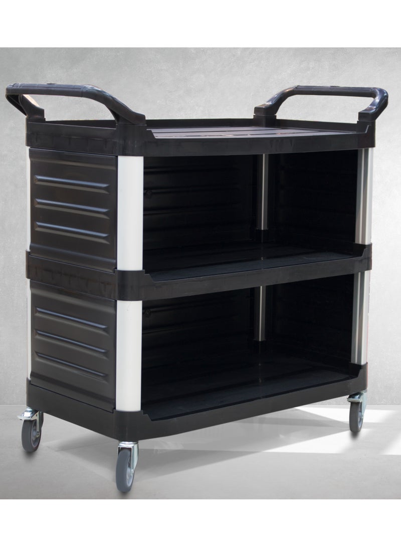 Grace Grace 3-Shelf Utility Cart with Swivel Wheels, Enclosed Design with 2 Side Handles, Plastic and Aluminum - Black  - Image 4