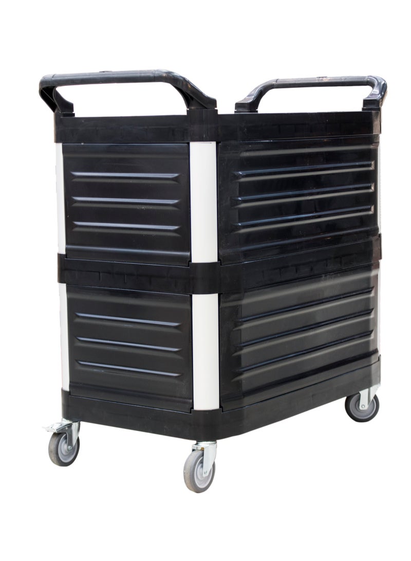 Grace Grace 3-Shelf Utility Cart with Swivel Wheels, Enclosed Design with 2 Side Handles, Plastic and Aluminum - Black  - Image 2