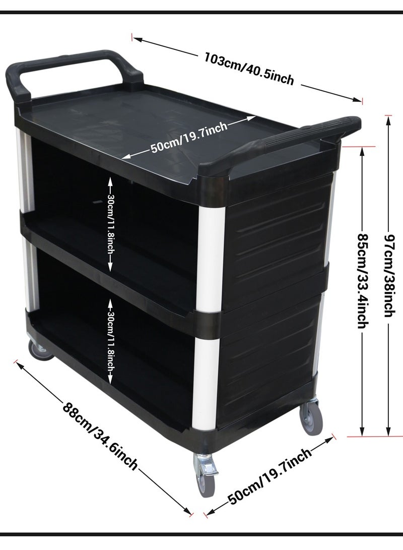 Grace Grace 3-Shelf Utility Cart with Swivel Wheels, Enclosed Design with 2 Side Handles, Plastic and Aluminum - Black  - Image 3