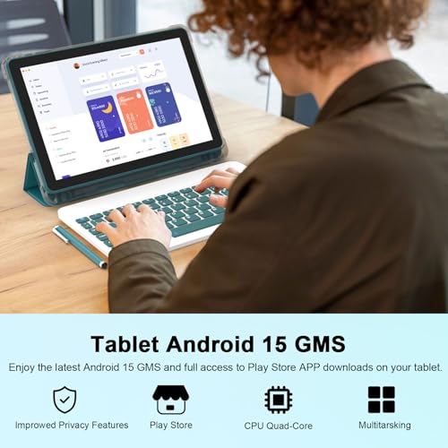 CUPEISI Android 15 Tablet 10 Inch, 20GB RAM+128GB ROM/ 2TB Expandable, 2.0GHz Quad-core Processor, 1280*800 HD Screen, 5G WiFi6 BT 5.0, 2 in 1 Tablets with Keyboard Case Mouse Stylus, Widevine L1 Blue - Image 4
