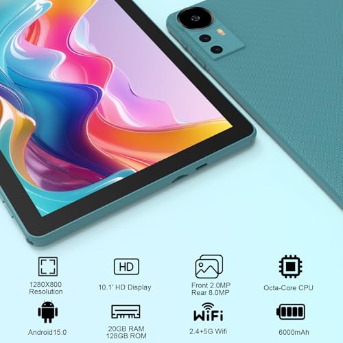 CUPEISI Android 15 Tablet 10 Inch, 20GB RAM+128GB ROM/ 2TB Expandable, 2.0GHz Quad-core Processor, 1280*800 HD Screen, 5G WiFi6 BT 5.0, 2 in 1 Tablets with Keyboard Case Mouse Stylus, Widevine L1 Blue - Image 3