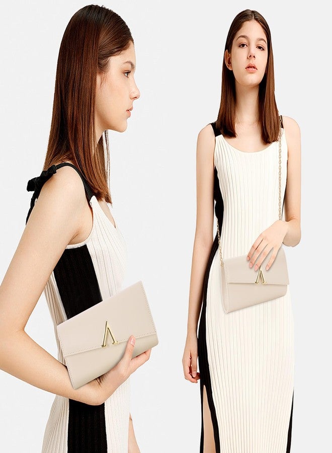 Larcenciel Nude Clutch Purses for Women, Fashion Envelope Evening Bags with 2 Chain Straps, Chic V-Shaped Metal Accent Party Bag, Faux Leather Ladies Handbag for Formal Events, Cocktail, Wedding, Prom - Image 2
