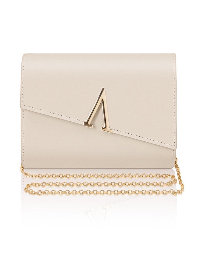 Larcenciel Nude Clutch Purses for Women, Fashion Envelope Evening Bags with 2 Chain Straps, Chic V-Shaped Metal Accent Party Bag, Faux Leather Ladies Handbag for Formal Events, Cocktail, Wedding, Prom - Image 1