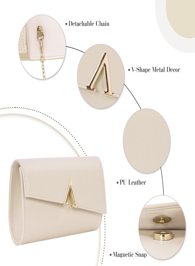 Larcenciel Nude Clutch Purses for Women, Fashion Envelope Evening Bags with 2 Chain Straps, Chic V-Shaped Metal Accent Party Bag, Faux Leather Ladies Handbag for Formal Events, Cocktail, Wedding, Prom - Image 4