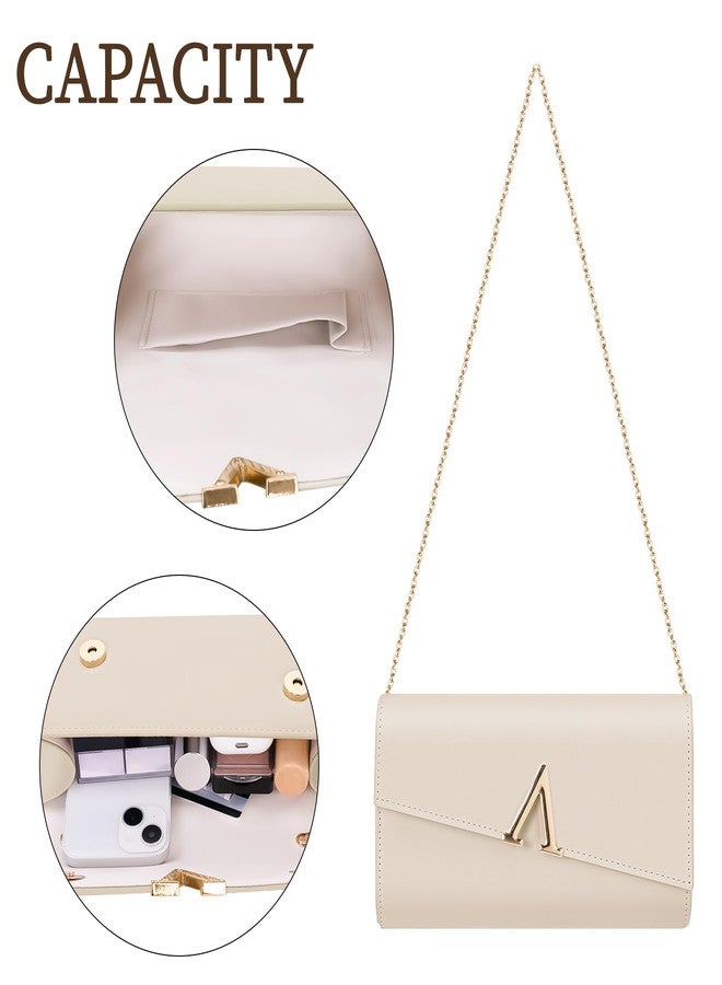Larcenciel Nude Clutch Purses for Women, Fashion Envelope Evening Bags with 2 Chain Straps, Chic V-Shaped Metal Accent Party Bag, Faux Leather Ladies Handbag for Formal Events, Cocktail, Wedding, Prom - Image 5
