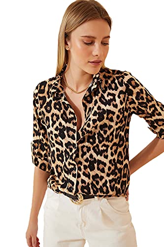 BIG DART Blouses for Women Fashion, Casual Long Sleeve Button Down Shirts Tops, XS-3XL (Leopard Print, Medium) - Image 2