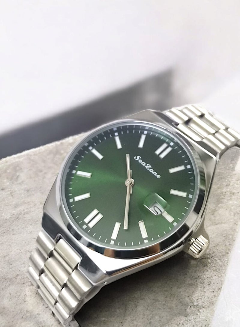 Seazone Men's Stainless Steel Analog Quartz Date Display Watch Easy to Read Fashion Design Waterproof Luxury Classic Big Face Wrist Watch  - Image 1