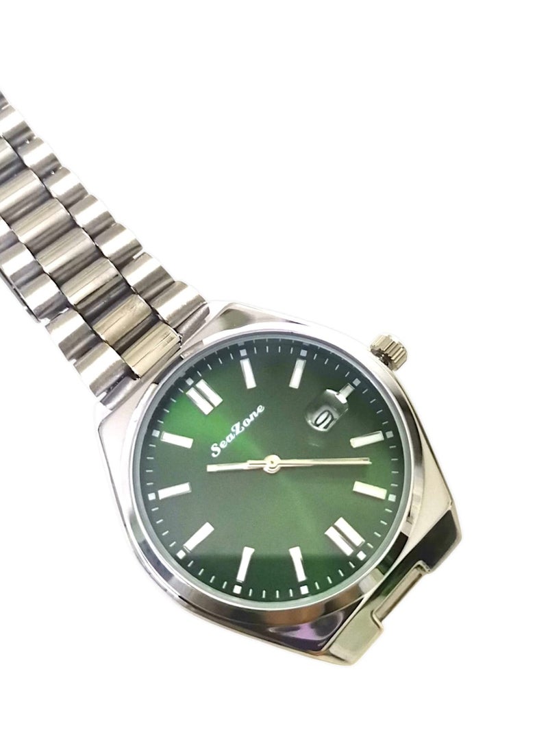 Seazone Men's Stainless Steel Analog Quartz Date Display Watch Easy to Read Fashion Design Waterproof Luxury Classic Big Face Wrist Watch  - Image 2