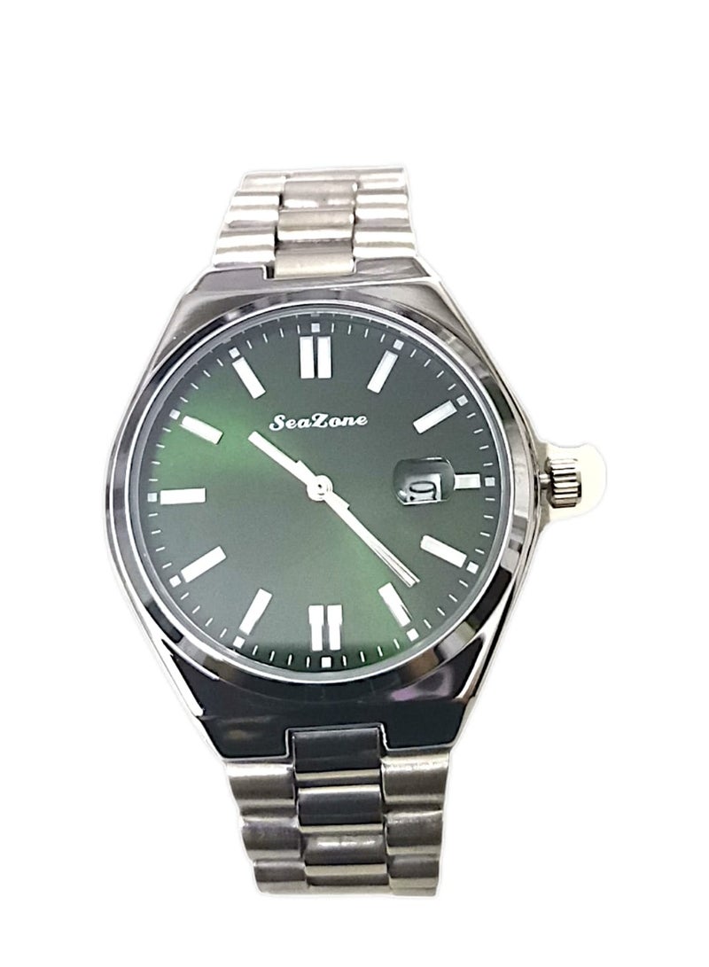 Seazone Men's Stainless Steel Analog Quartz Date Display Watch Easy to Read Fashion Design Waterproof Luxury Classic Big Face Wrist Watch  - Image 4
