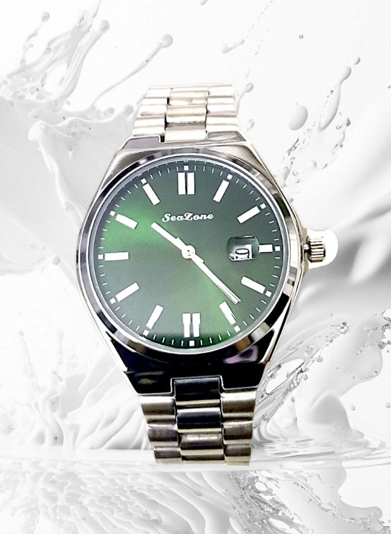 Seazone Men's Stainless Steel Analog Quartz Date Display Watch Easy to Read Fashion Design Waterproof Luxury Classic Big Face Wrist Watch  - Image 5