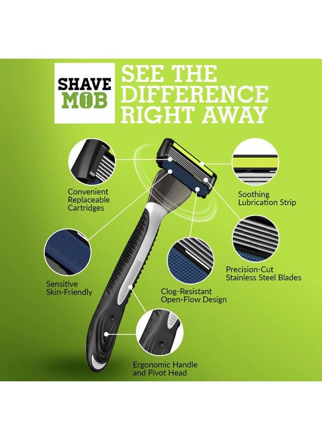 ShaveMOB 6-Blade Men's Razor Kit (Flex Head Handle 12 Refills) - The Caveman Shaving Kit - Image 4