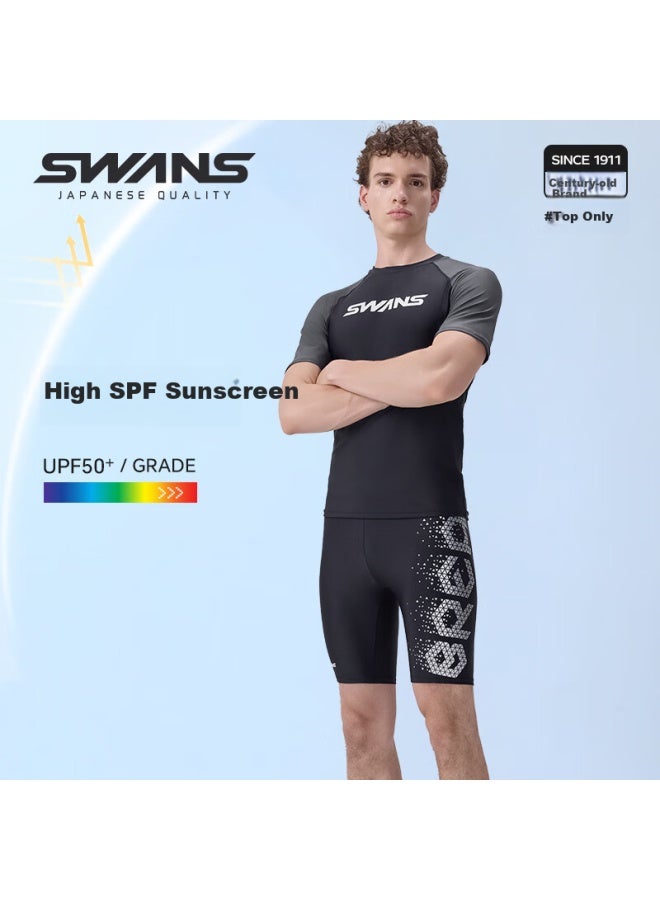 Speed Vision Swans Men's Short Sleeve Quick Dry Swimwear Large Size Elastic Diving Surfing Suit Grey L - Image 2