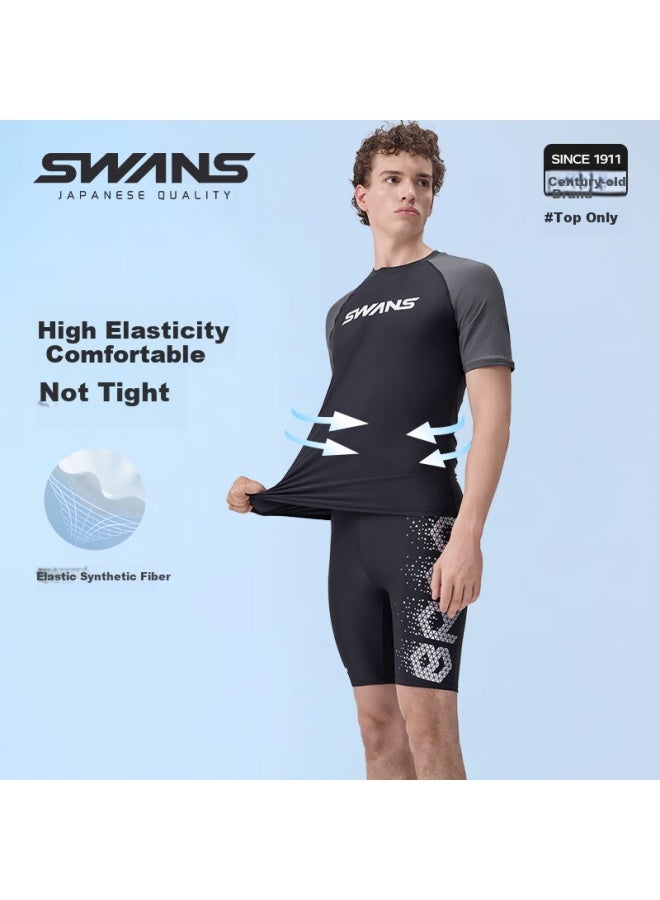 Speed Vision Swans Men's Short Sleeve Quick Dry Swimwear Large Size Elastic Diving Surfing Suit Grey L - Image 3
