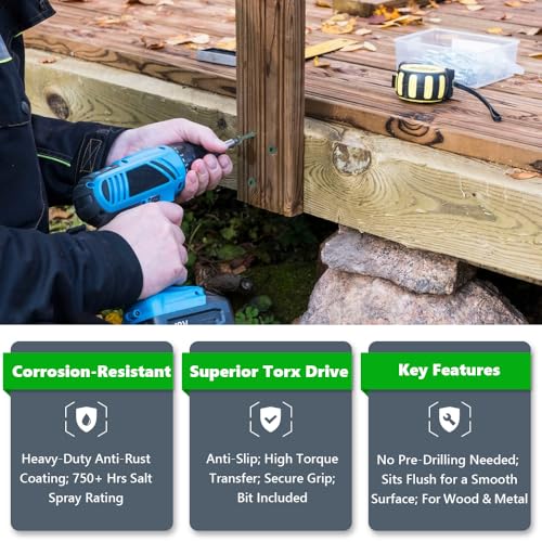 RoyceMart 100 Pack #8 x 5/8" Deck Screws Wood Screws with Star/Torx Drive, Rust Resistant Epoxy Coated, Heavy Duty Structural Wood Screws with Quick Self Tapping Point, Torx Bit Included - Image 5