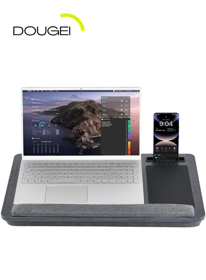 دوغي مكتب كمبيوتر محمول مع وسادة ، مكتب كمبيوتر يناسب ما يصل إلى 17 بوصة أجهزة كمبيوتر محمولة مع شريط مضاد للانزلاق ، ولوحة ماوس ، ومقبض حمل وحامل هاتف للسرير ، وأريكة ، والأسود - Image 1