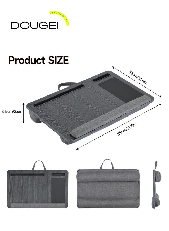 دوغي مكتب كمبيوتر محمول مع وسادة ، مكتب كمبيوتر يناسب ما يصل إلى 17 بوصة أجهزة كمبيوتر محمولة مع شريط مضاد للانزلاق ، ولوحة ماوس ، ومقبض حمل وحامل هاتف للسرير ، وأريكة ، والأسود - Image 3