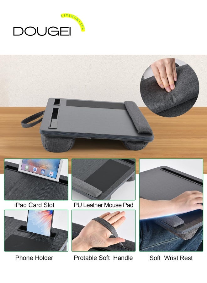 دوغي مكتب كمبيوتر محمول مع وسادة ، مكتب كمبيوتر يناسب ما يصل إلى 17 بوصة أجهزة كمبيوتر محمولة مع شريط مضاد للانزلاق ، ولوحة ماوس ، ومقبض حمل وحامل هاتف للسرير ، وأريكة ، والأسود - Image 2