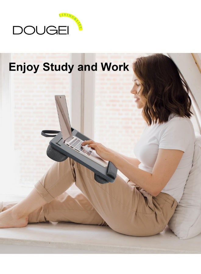 دوغي مكتب كمبيوتر محمول مع وسادة ، مكتب كمبيوتر يناسب ما يصل إلى 17 بوصة أجهزة كمبيوتر محمولة مع شريط مضاد للانزلاق ، ولوحة ماوس ، ومقبض حمل وحامل هاتف للسرير ، وأريكة ، والأسود - Image 4
