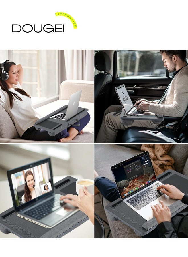 دوغي مكتب كمبيوتر محمول مع وسادة ، مكتب كمبيوتر يناسب ما يصل إلى 17 بوصة أجهزة كمبيوتر محمولة مع شريط مضاد للانزلاق ، ولوحة ماوس ، ومقبض حمل وحامل هاتف للسرير ، وأريكة ، والأسود - Image 5