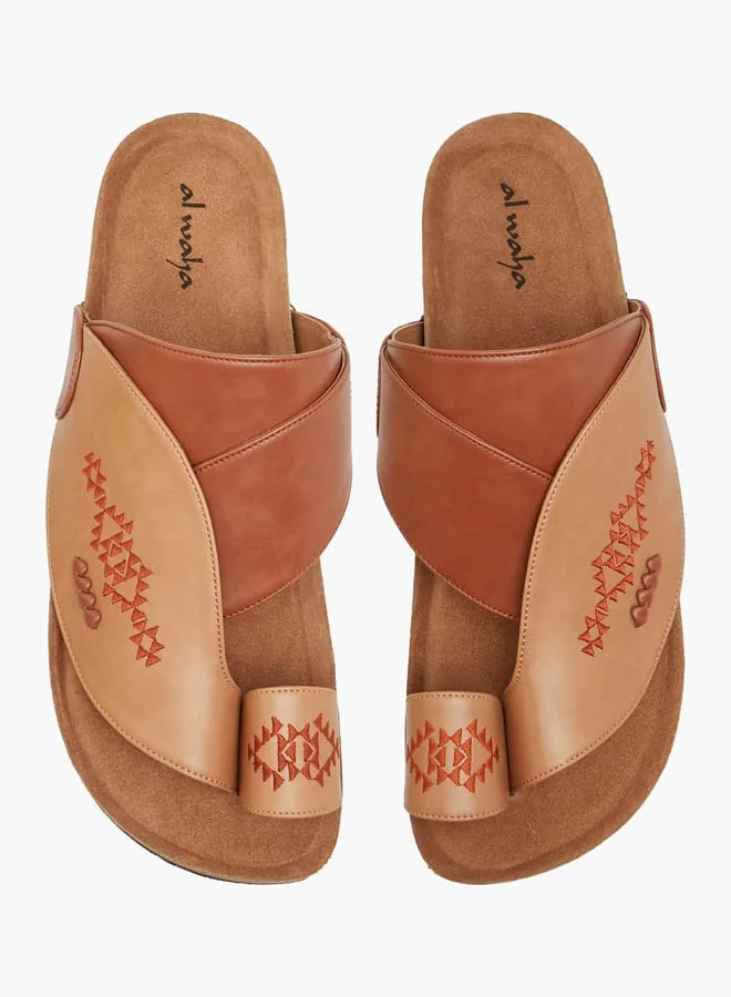 Al Waha Men Embroidered Slip-On Arabic Sandals with Toe Loop