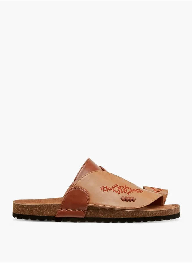 Al Waha Men Embroidered Slip-On Arabic Sandals with Toe Loop