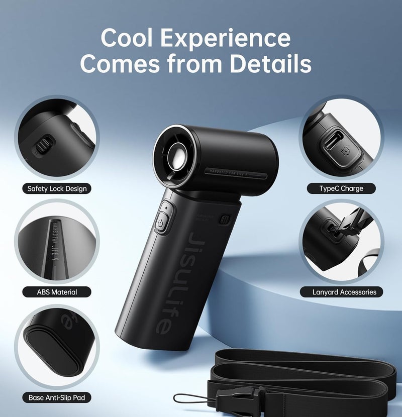 JISULIFE Portable Handheld Fan, Mini USB Rechargeable Fan Running Time 2-12 Hours, 3600mAh Small Battery Personal Fan For Makeup/Eyelash Fan, Pocket Fan with 5 Speeds for Unisex Travel Camping Outdoor Fan Black - Image 5