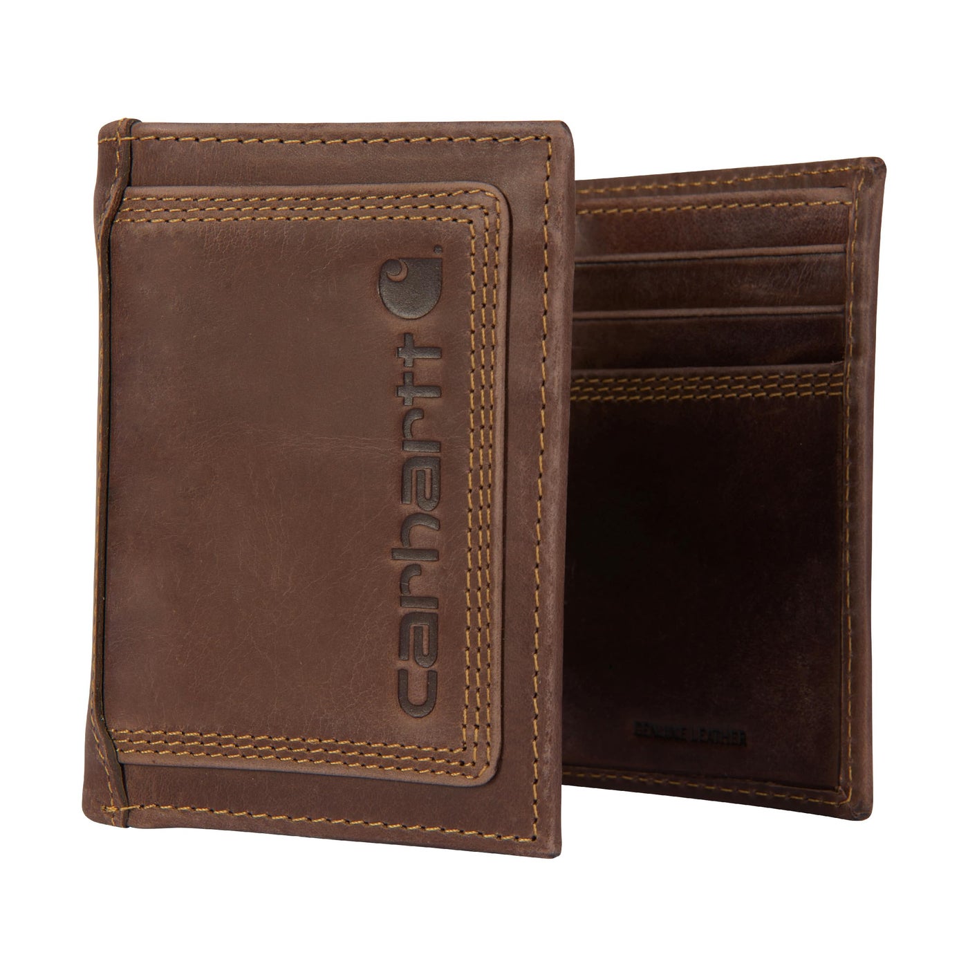 Carhartt Men's Rugged Leather Triple Stitch Wallets, Available in Multiple Styles, Brown (Trifold), One Size