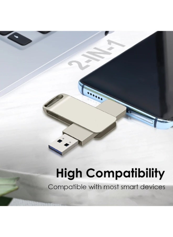64GB Dual Interface USB Flash Drive USB 2.0 Thumb Drive Folding Storage Memory Stick Rotating Design - Silver - Image 5