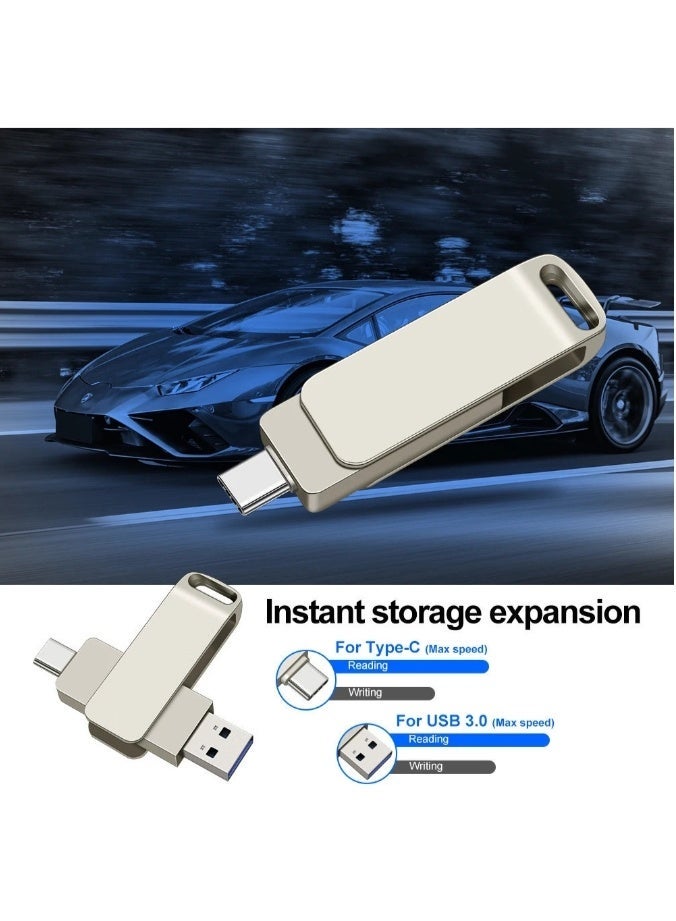 64GB Dual Interface USB Flash Drive USB 2.0 Thumb Drive Folding Storage Memory Stick Rotating Design - Silver - Image 3