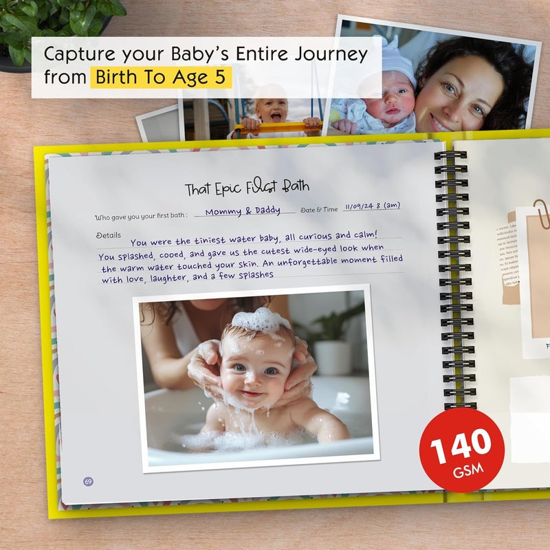 Zaslan Baby Memory Book with Photo Album for First 5 Years - A Milestone Book to Record Every Event from Birth to Age 5 for Baby Boy or Girl | 108 Pages | Gift for Pregnancy, Newborn & New Parents - Image 2