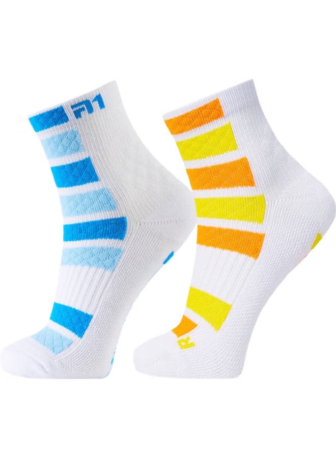 TAAN Children'S Badminton Sports Socks, Thickened Terry Cotton Socks, T609, White Blue White Orange, 2 Pairs - Image 3