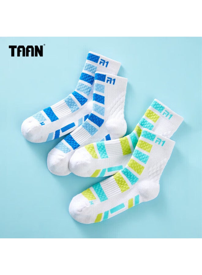 Taan Children's Badminton Sports Socks, Thickened Terry Cotton Socks, T609, White Blue White Orange, 2 Pairs - Image 5