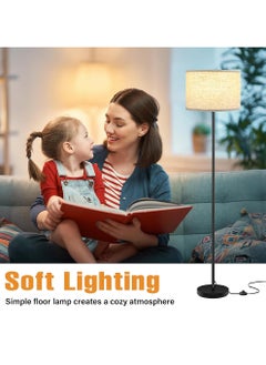 Uwals Floor Lamp with 9W Bulb, 3 Color Temperatures, Adjustable Beige Shade - Ideal for Living Room Bedroom Office Classroom Dorm Apartment  - Image 4