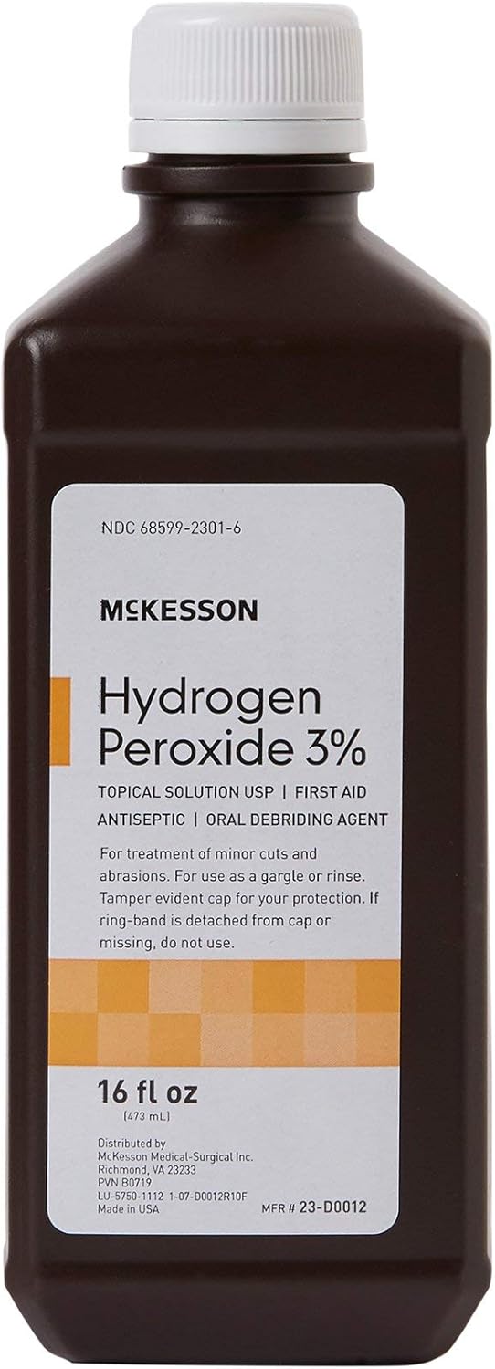McKesson Hydrogen Peroxide 3 16 oz Pack of 12 Bulk Topical Solution USP First Aid Antiseptic Oral Debriding Agent - Image 1