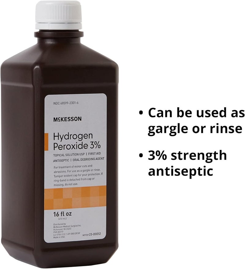 McKesson Hydrogen Peroxide 3 16 oz Pack of 12 Bulk Topical Solution USP First Aid Antiseptic Oral Debriding Agent - Image 4