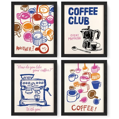JXREQ Trendy Vinatge Kitchen Coffee Bar Decor Wall Art Prints Set of 4, Home Kitchen Coffee Bar Cart Decor, 8x10 Unframed - Image 1