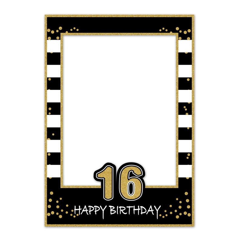 SWYOUN Glitter Happy 16th Birthday Sweet 16 Photo Frame 16th Birthday Party Photo Booth Props