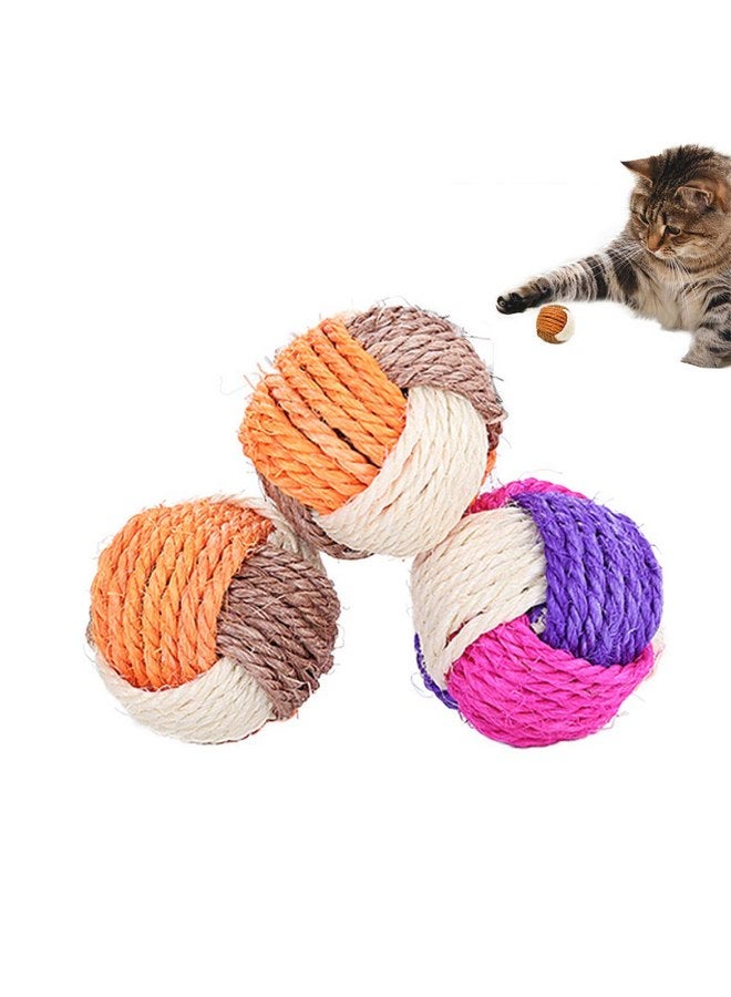 SUNTRADE 3Pcs Cat Toy Sisal Ball Pet Scratching Ball Chew Eco-Friendly Toy Pets Interactive Toy Bite and Wear Resistant(Random Color) - Image 1