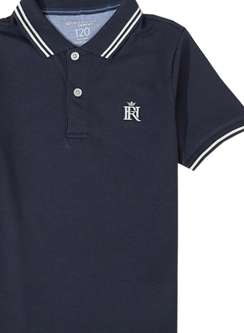 GIORDANO Junior Pique Flat Knit Collar Short Sleeve Slim Fit Thematic Embroidery Bold Polo