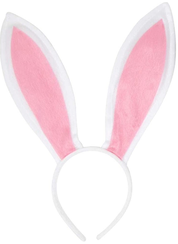 Loquat Bunny Ears Headband Plush Rabbit Ears Headwear Bunny Girl Bunny Ear Headband, for Cosplay Party Favor White and Pink Bunny Costume Accessories for Kids and Adults - Image 1