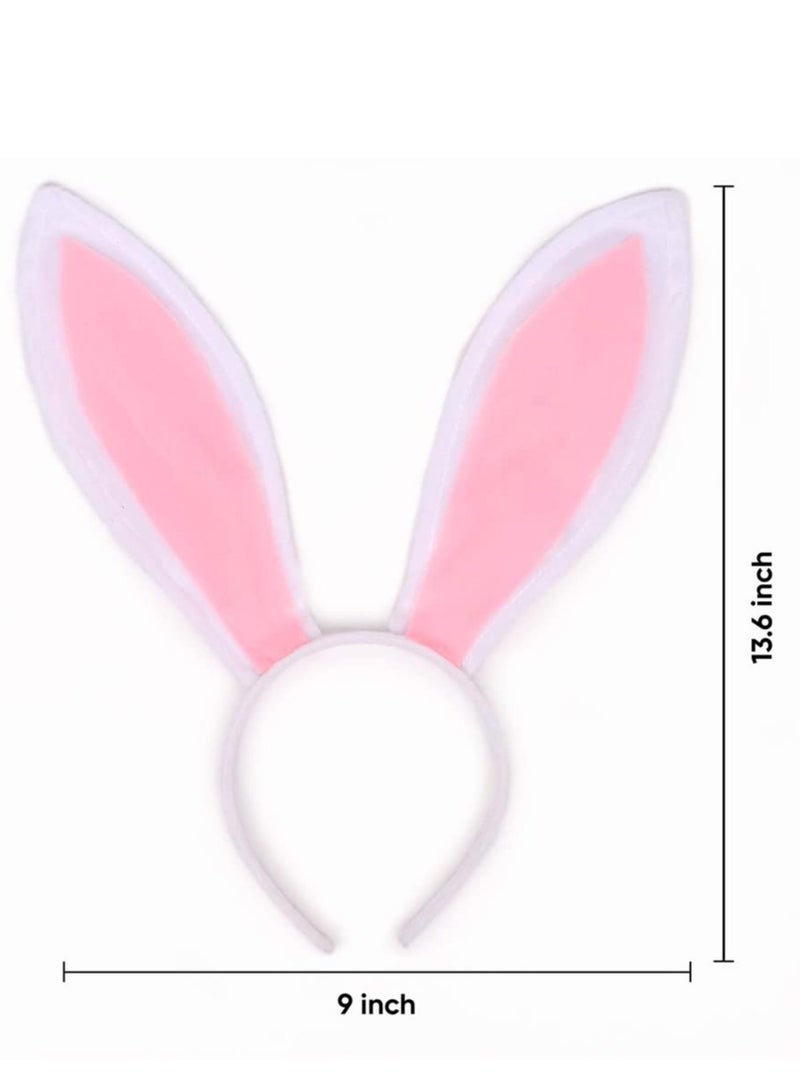 Loquat Bunny Ears Headband Plush Rabbit Ears Headwear Bunny Girl Bunny Ear Headband, for Cosplay Party Favor White and Pink Bunny Costume Accessories for Kids and Adults - Image 2