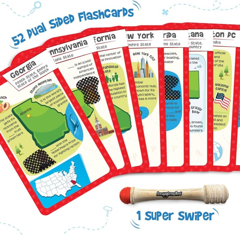 Imagimake Mapology USA Flash Cards | Learn United States Along with Flags and State Shapes | Ages 8-12 | Foam Jigsaw Puzzle, Fun Facts, Educational Toy for Kids | Gift for Christmas and Birthdays - Image 2