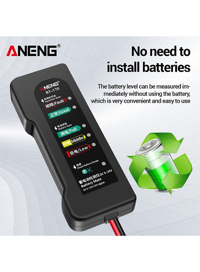 ANENG ANENG BT170 Portable 12V Car Battery Tester DC 9-24V Battery Testing Tool with LED Indicator Fault Analyzer Overload Test for Automobile Motorcycle - Image 3