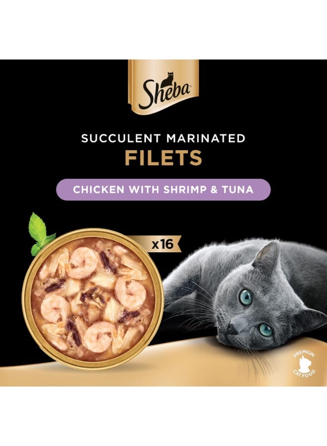 Sheba Filets Chicken with Shrimp and Tuna Wet Cat Food 16 x 60g - Image 2