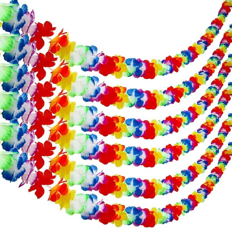 Aneco 6 Pack Colorful Hawaiian Luau Tropical Flower Lei Garland Party Decorations Hawaiian Tropical Party Supplies10 Feet Each