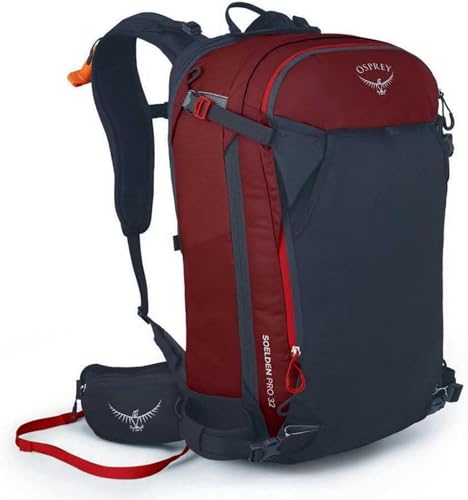 OSPREY حقيبة ظهر للتزلج والتزلج على الجليد للرجال Osprey Soelden Pro 32L مع نظام الوسادة الهوائية E2، جبل أحمر - Image 1
