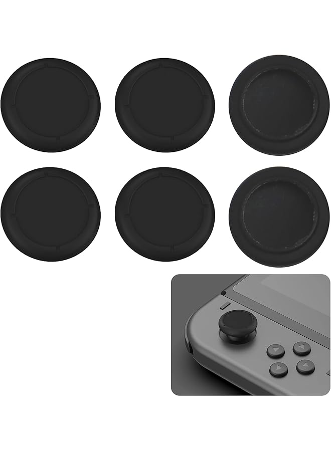 6 قطع من أغطية عصا التحكم البديلة لجهاز Nintendo Switch OLED Thumb Caps، أغطية بديلة لعصا التحكم التناظرية لجهاز Nintendo Switch و Switch Lite، أغطية عصا التحكم المريحة للألعاب (أسود) - Image 1