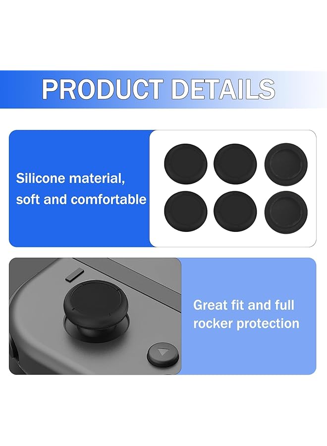 6 قطع من أغطية عصا التحكم البديلة لجهاز Nintendo Switch OLED Thumb Caps، أغطية بديلة لعصا التحكم التناظرية لجهاز Nintendo Switch و Switch Lite، أغطية عصا التحكم المريحة للألعاب (أسود) - Image 3