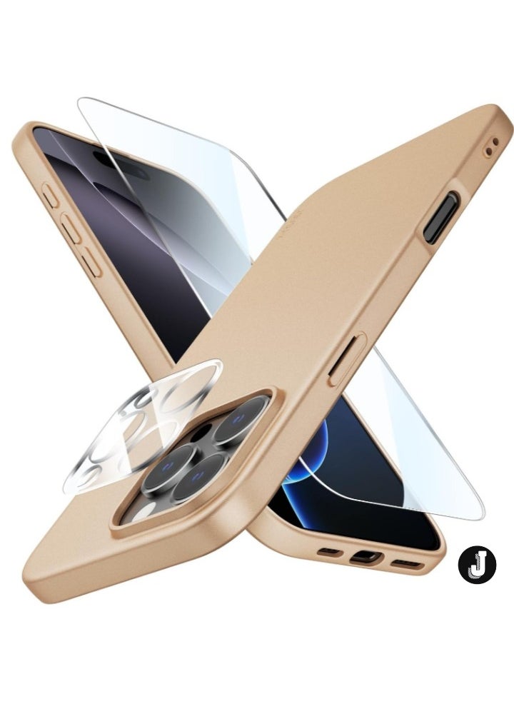 JAJEEK "iPhone 16 Pro Gold Case – Ultra-Thin Matte Cover with Upgraded Camera Lens and Screen Protectors, Soft Touch Anti-Scratch Shockproof Design" - Image 1