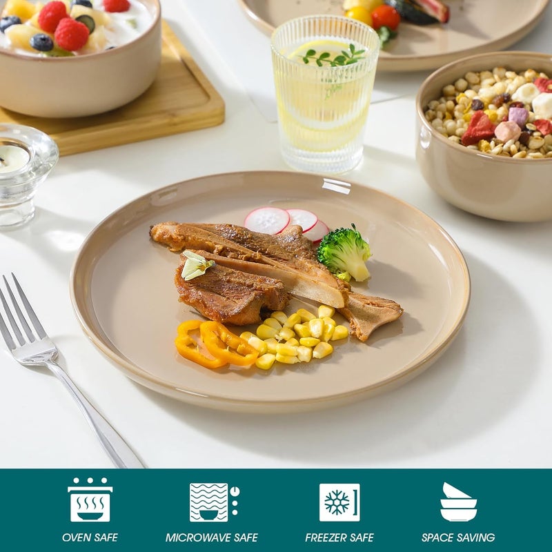 vancasso PLAYA Plates and Bowls Sets12 Pieces Brown Dinnerware Sets for Kitchen Reactive Glaze Dishes Set for 4 Dishwasher and Microwave Safe - Image 4